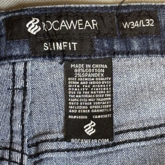 Vintage Y2K Rocawear Jeans Mens Stone Washed Distressed Thrashed Size 34/32 - Picture 6 of 9